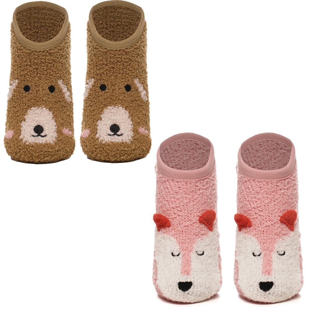 A2Z Ladies 2 Pack Animal Novelty Slipper Socks Non-Slip Winter Warm Cosy Socks