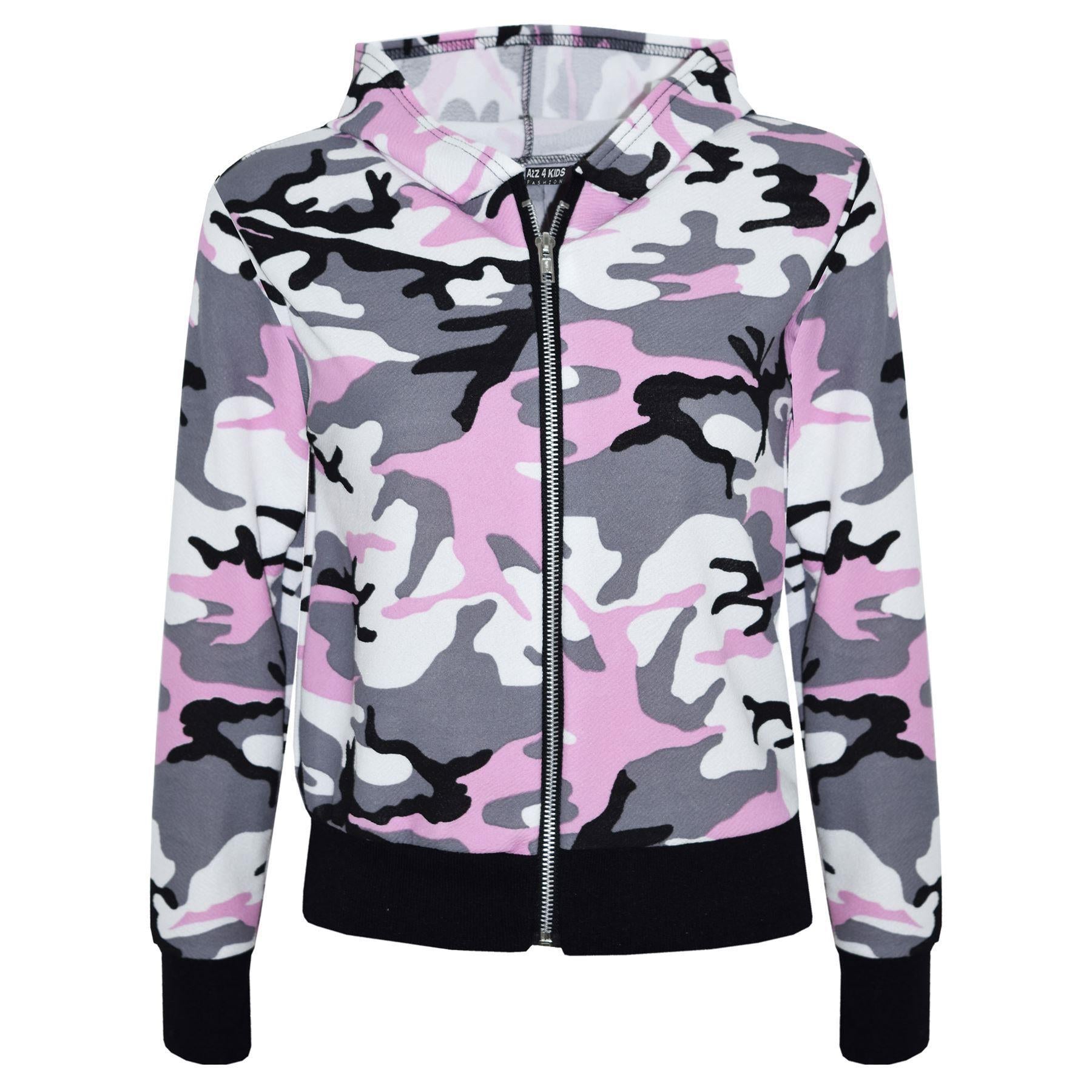 Kids Gilrs Camouflage Print Crop Top Legging Jacket Tracksuit Age 7-13 Years