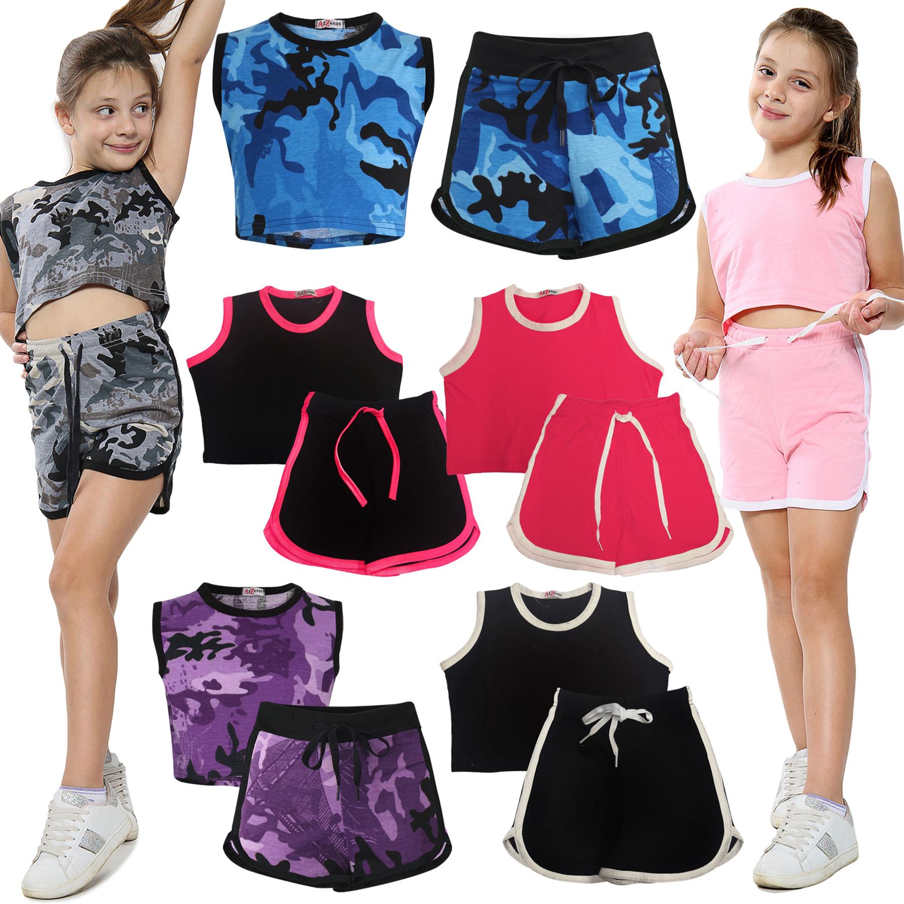 A2Z 4 Kids Girls Crop Top Shorts Set Contrast Trendy Summer Outfit Clothing Sets