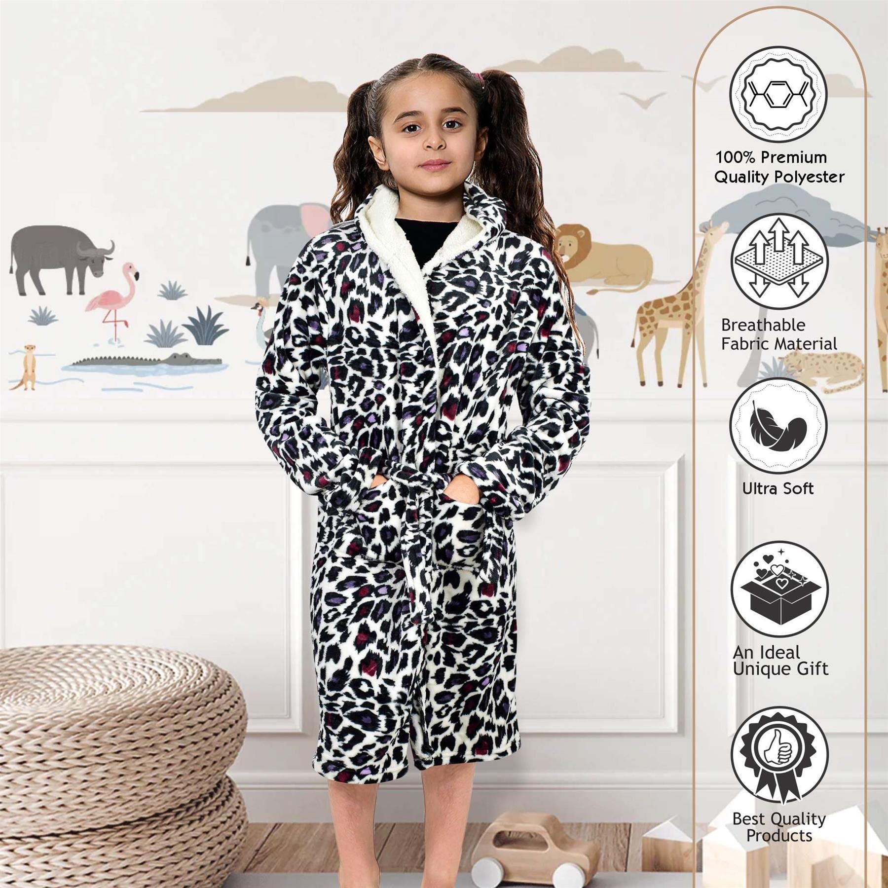 A2Z 4 Kids Soft Leopard Print Bathrobe Dressing Gown