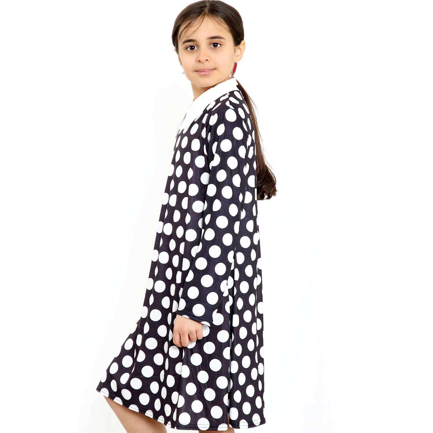 Kids Girls Swing Dress Peter Pan Collar Camouflage & Polka Dot Print Flared Skater Dresses