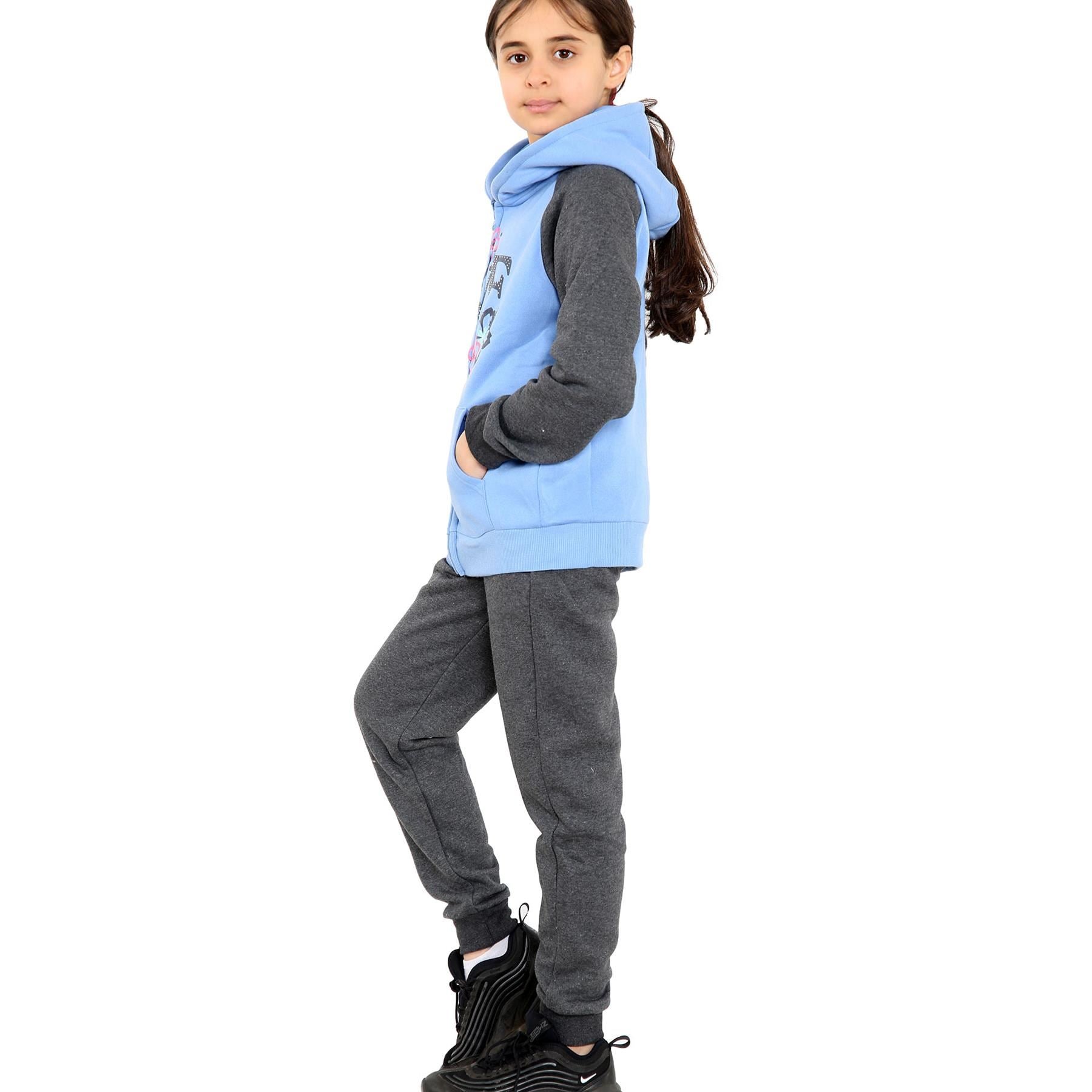 Kids Girls Tracksuit Hooded Zipper Bottom Jogging Suit Joggers 2 Piece Gift 5-13