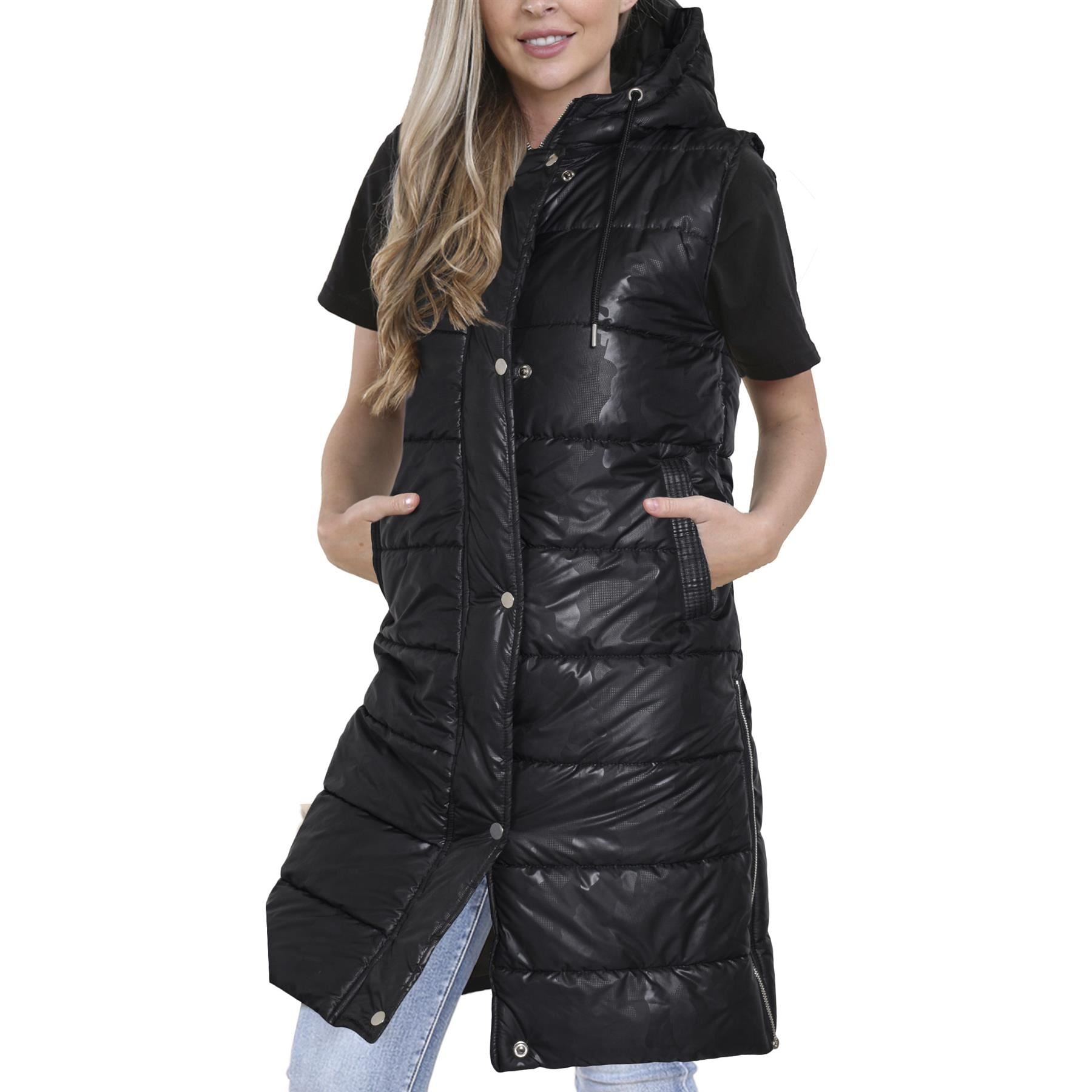 Ladies Oversized Zipped Hooded Long Line Camo Black Jacket