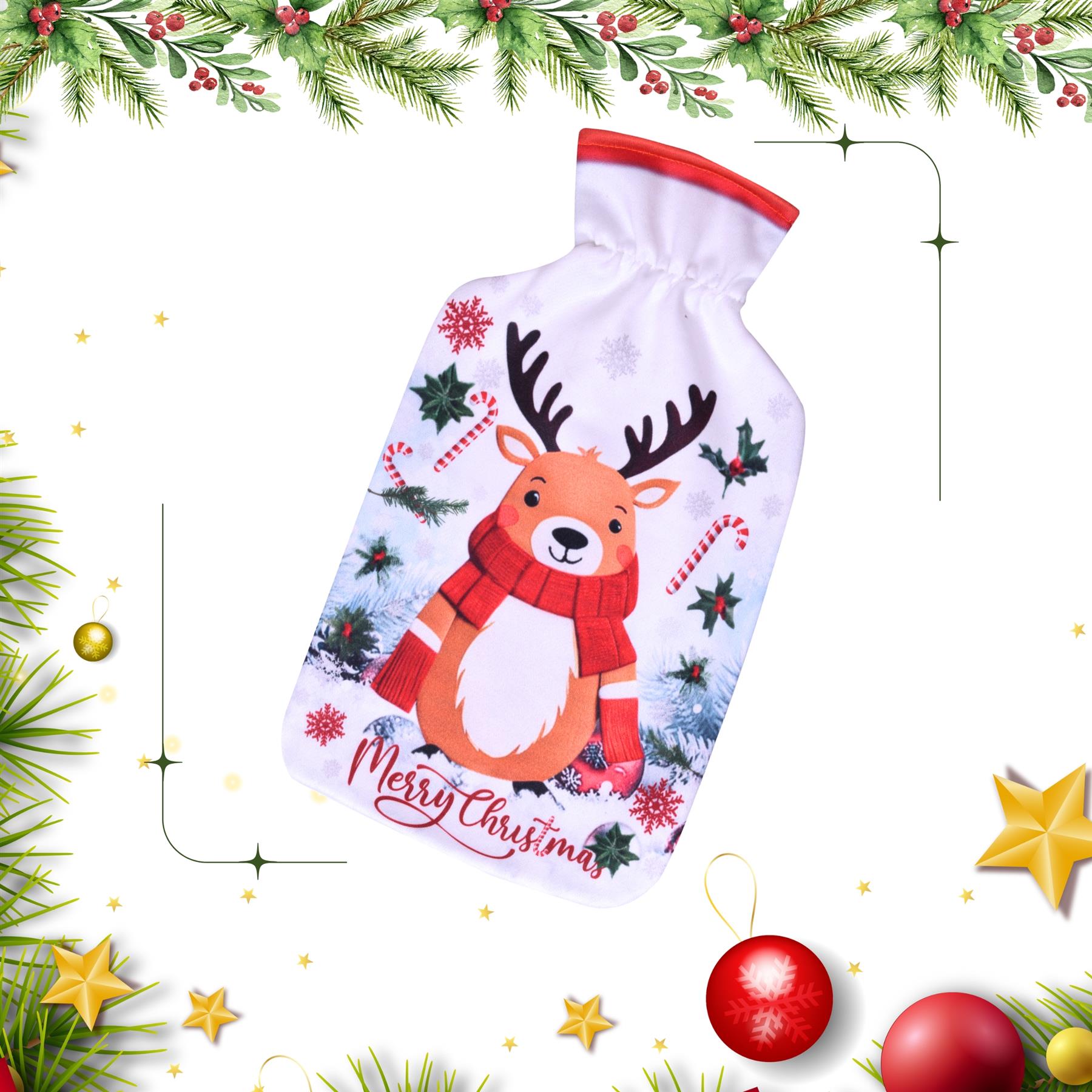 Merry Christmas Novelty Reindeer Hot Water Bottles 2L Pain Relief Heat Therapy