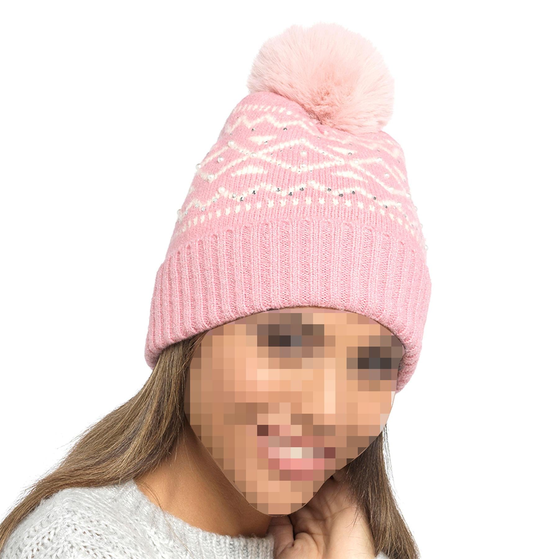 A2Z Ladies Hats Bead Detail Knit Bobble Beanie Pom Pom Winter Warm Women Caps