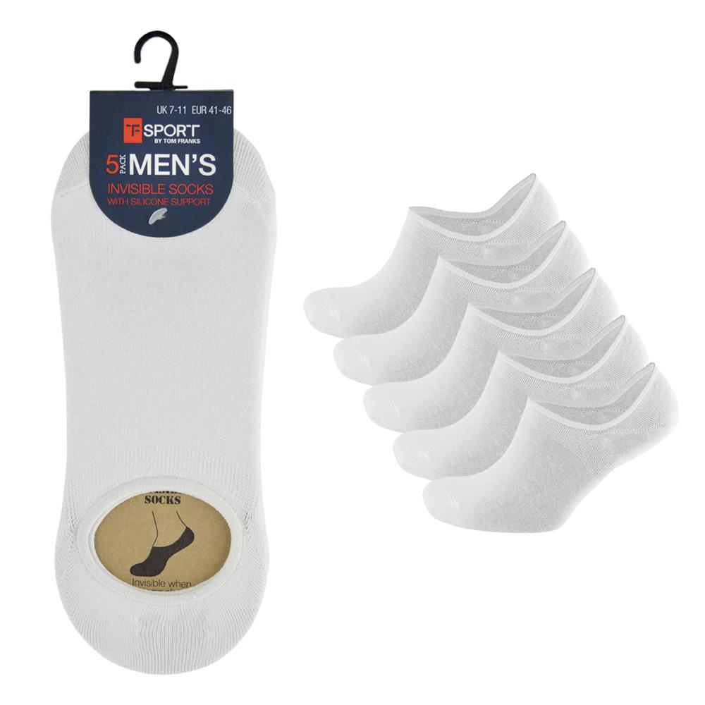 A2Z Mens 5 Pack Invisible Socks White Cotton Liner Socks with Silicone Grip