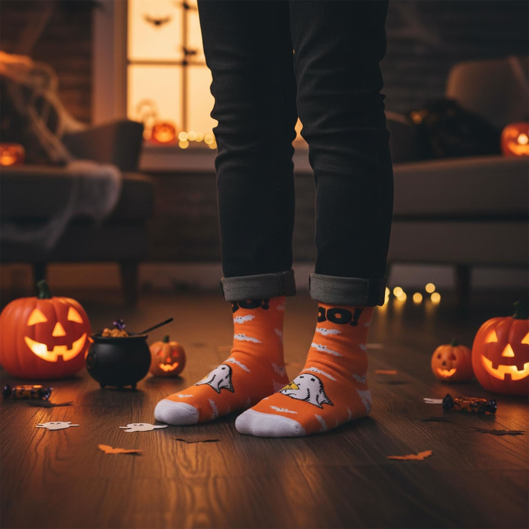 A2Z 4 Kids Girls Boys Novelty Halloween Skeleton Boo Spider Web Warm Crew Socks