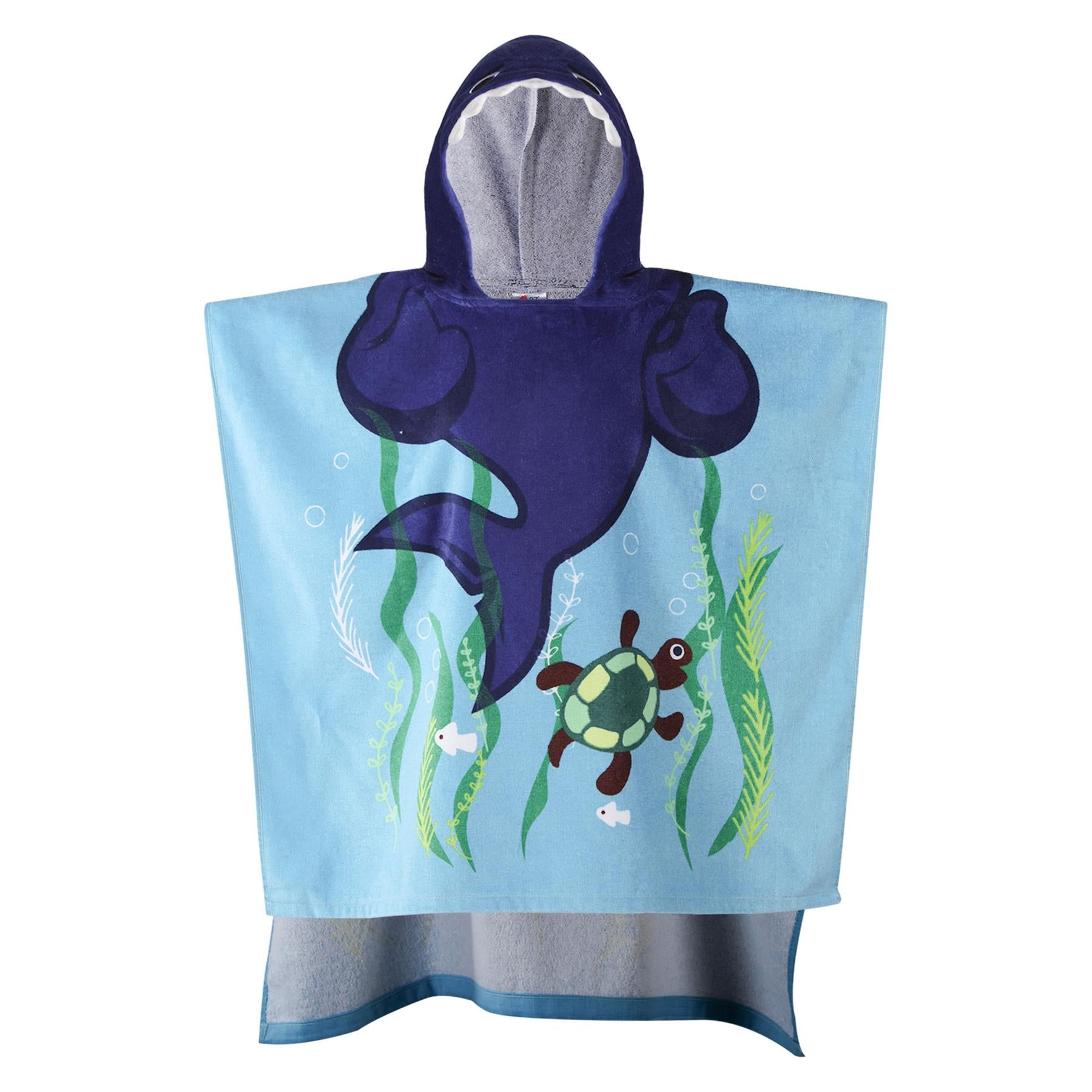 Kids Boys Girls Towel Poncho Shark Cotton Hooded Bathrobe Swimming Wrap Poncho