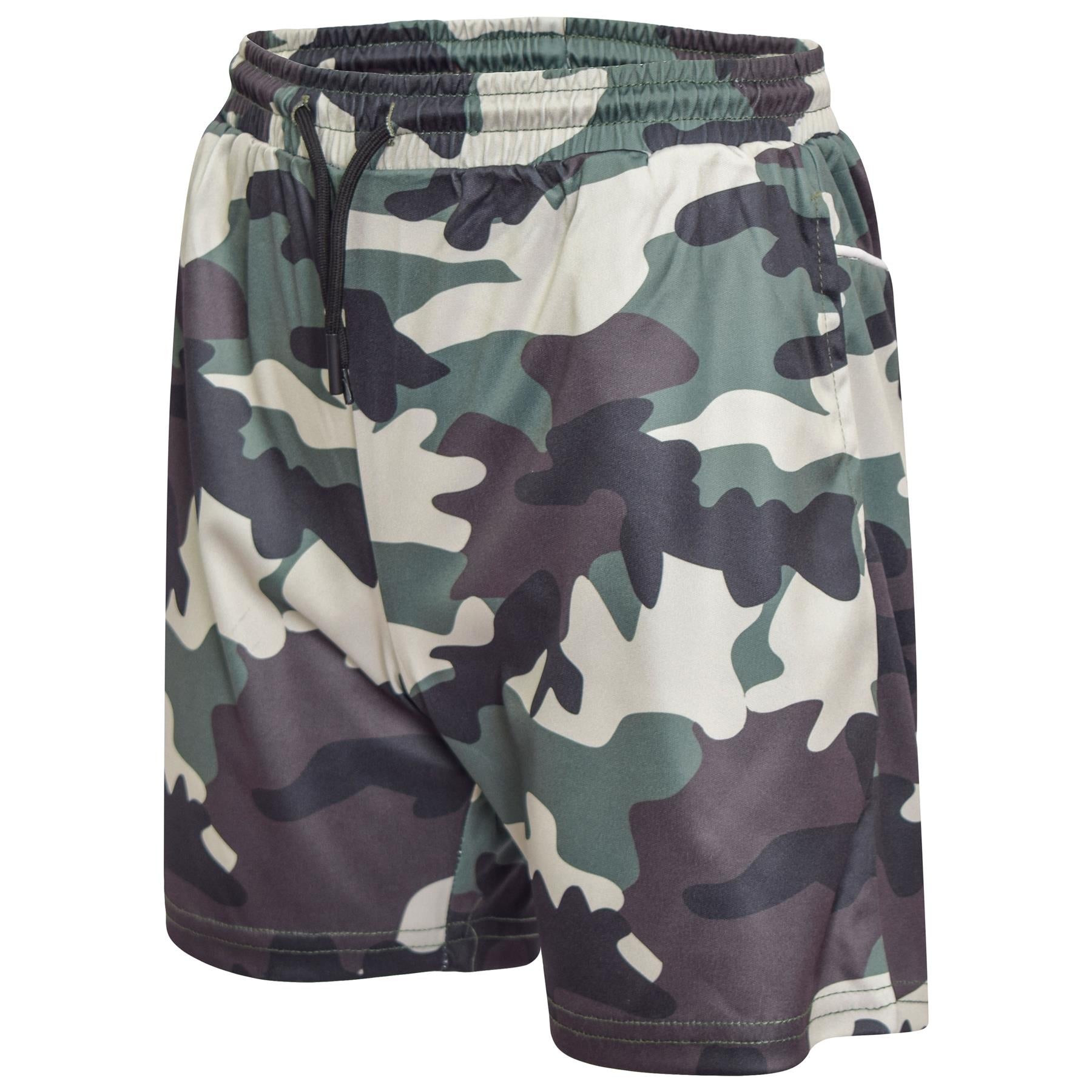 Kids Boys Active PE Shorts Camouflage Sports Footbal Summer Stretchy Short 3-14