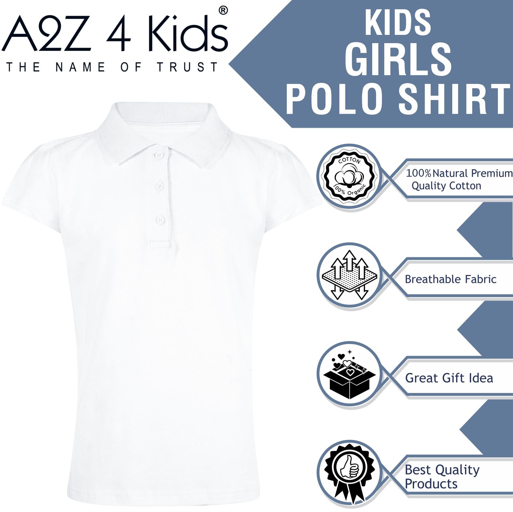 Kids Girls T Shirts Plain Polo Summer Fashion Soft Feel Tank Top & Tees 3-13 Yrs