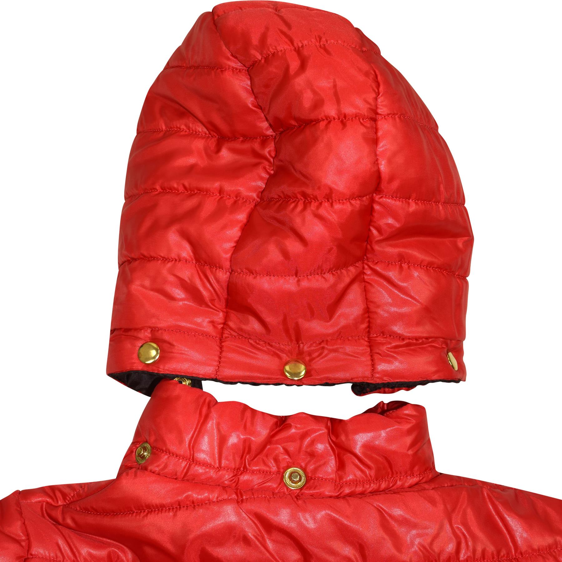Kids Girls Jackets Red Puffer Padded Quilted Detachable Hood Faux Fur Top Coats