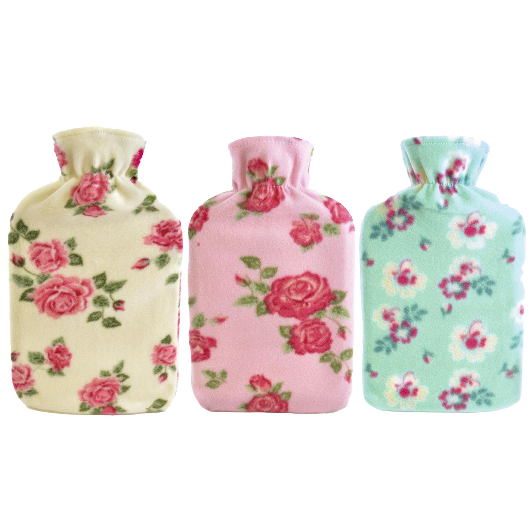 A2Z Hot Water Bottle Flowers Fleece Cover 2 Liter Bottles Bedtime Heat Therapy