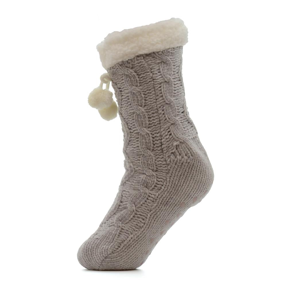 A2Z Ladies Socks Chenille Cable Sherpa Lining Pom Pom Anti Slip Women Sock