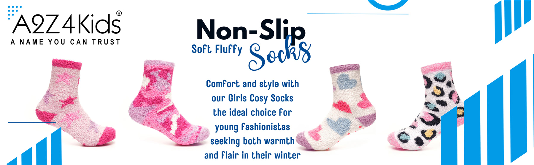 Kids Girls Cosy Socks Non-Skid Gripper Pack of 2 Super Soft Fluffy Slipper Socks