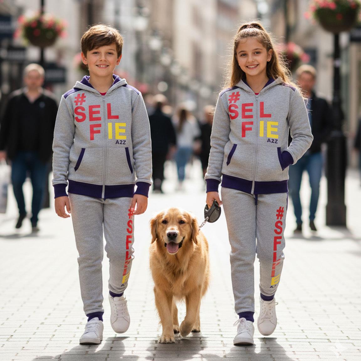 A2Z 4 Kids Girls Boys #SELFIE Tracksuit Hoodie & Joggers Outfit Set Top Bottom