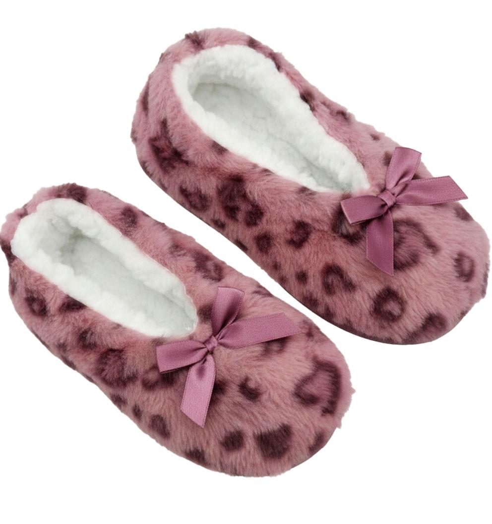 Ladies Heart Print Slipperette FleeceSlippers Socks Faux Fur Lining UK 4-8