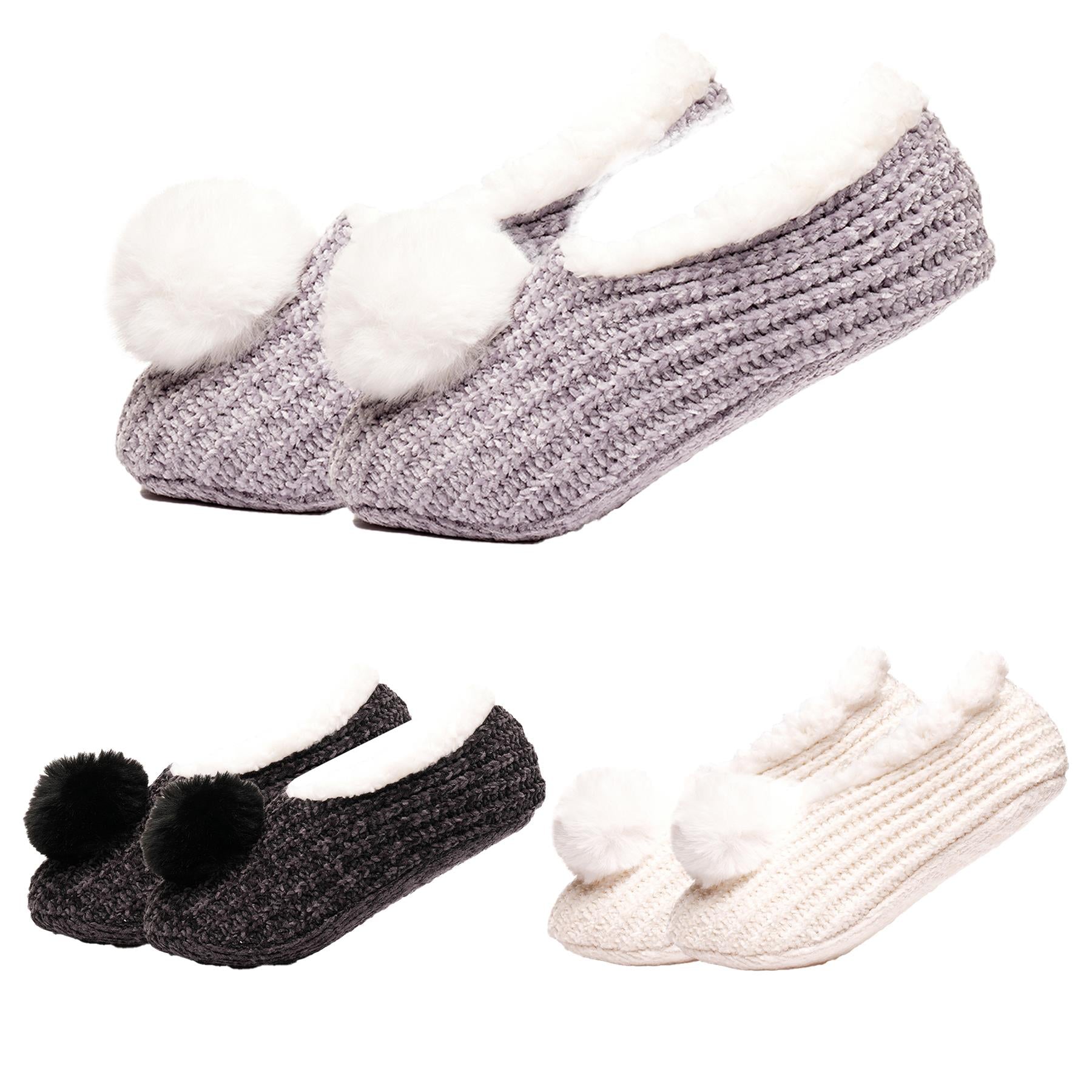 A2Z Ladies Socks Knit Chenille Slipper Sherpa Lining Pom Pom Comfort Warm Socks