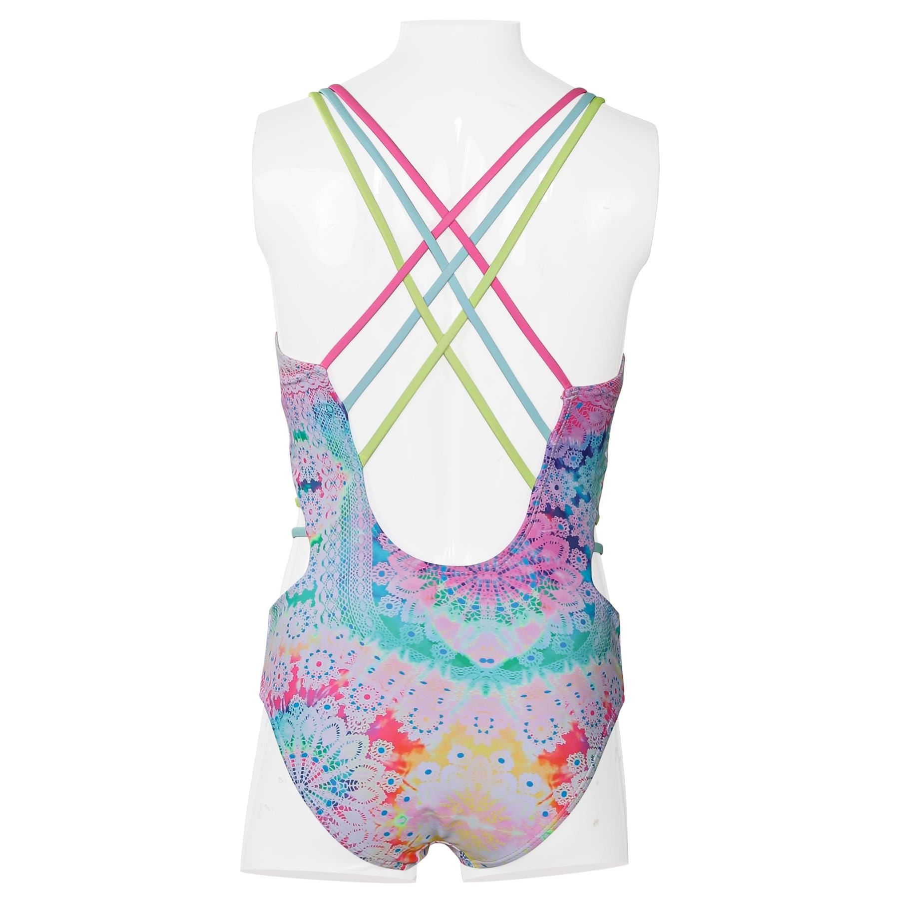 A2Z 4 Kids Girls One-Piece Swimming Suit Tie Dye With Lace Summer Bathing Suits