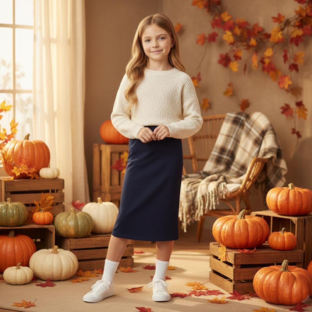 Girls Maxi Skirt Soft Stretch Viscose Skirt Comfy School Wear For Age 5-13 Year