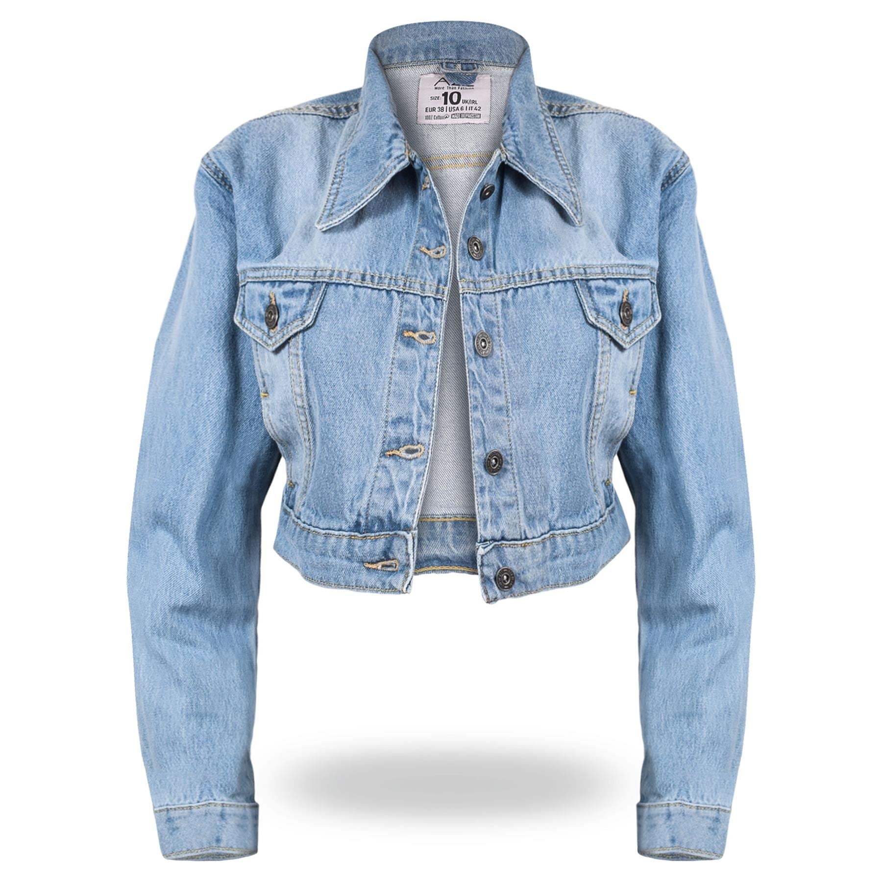 Ladies Cropped Denim Jacket Light Blue Premium Cotton Vintage Fashion Jeans