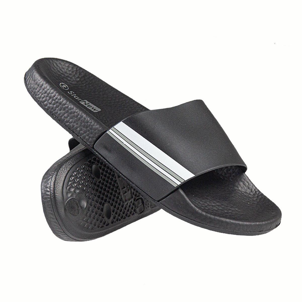 Mens Sliders Open Toe Mules Sports Strip Sandals Anti Slip House Lounge Slippers
