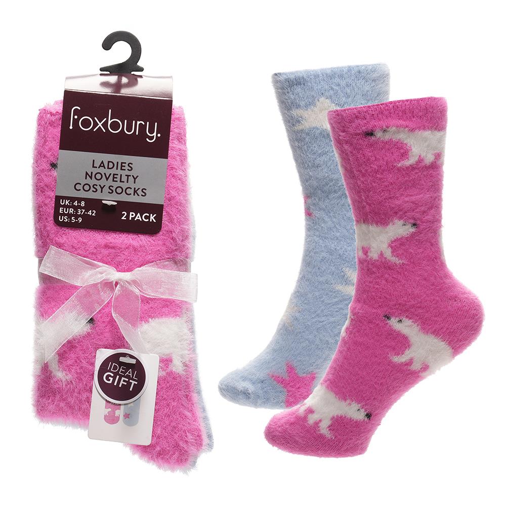 A2Z Ladies 2 Pack Novelty Chenille Cosy Socks Soft Brushed Warm Winter Socks