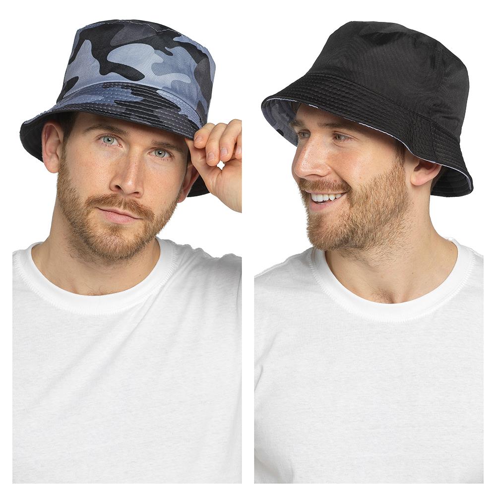 Mens Reversible Bucket Hat Summer Foldable Polyester Sun Protection Hiking Hat