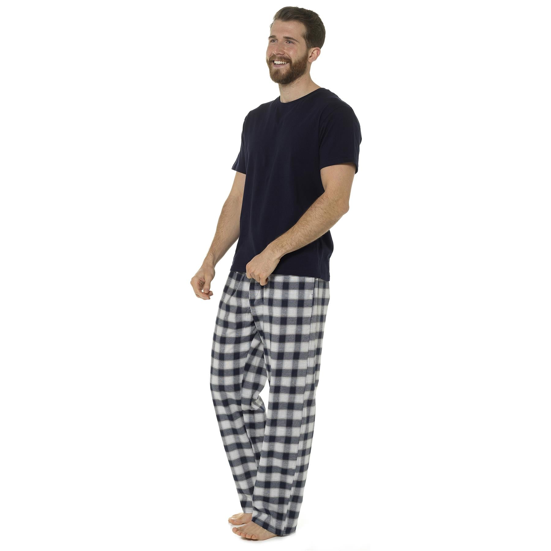 A2Z Mens Pyjama Jersey Short Sleeve T-Shirt Woven Check Pant Pyjamas 2 Piece Set