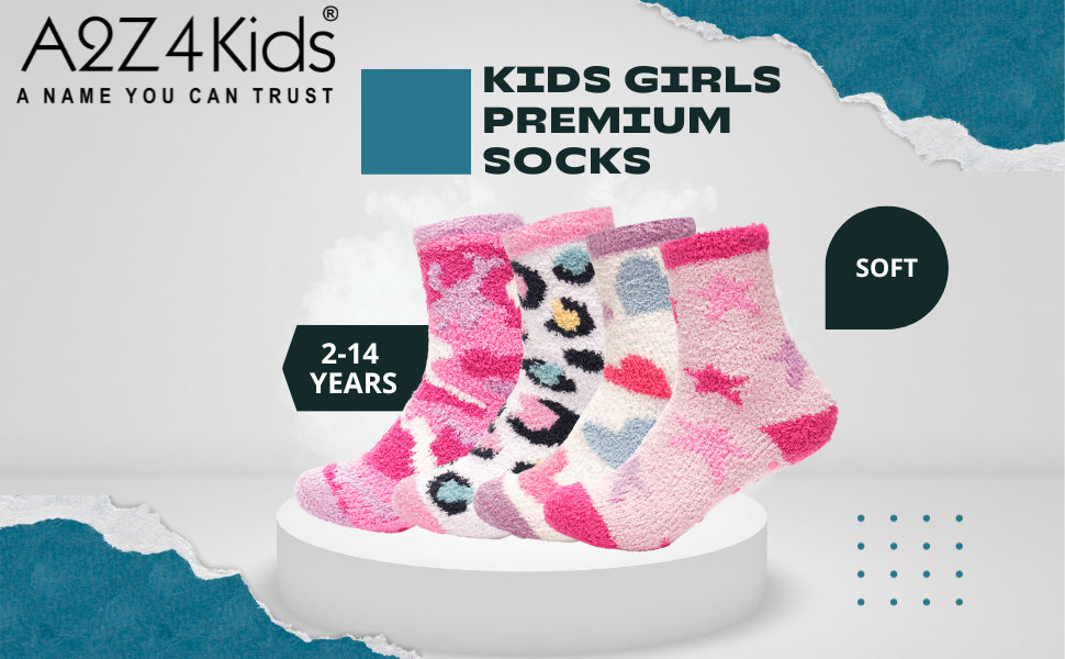 Kids Girls Cosy Socks Non-Skid Gripper Pack of 2 Super Soft Fluffy Slipper Socks