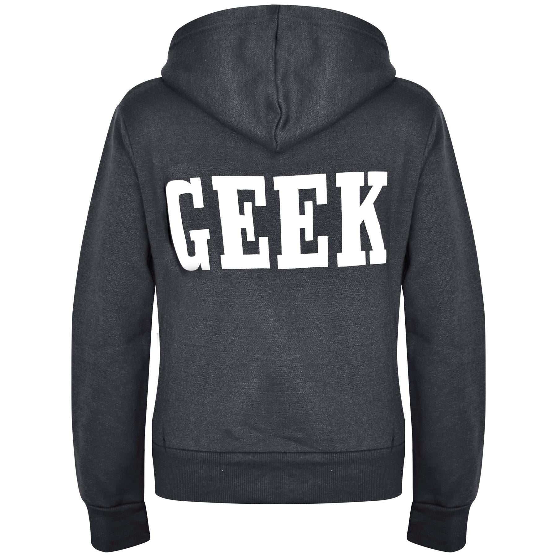 Kids Girls Boys Geek Print Fleece Hooded Zipper