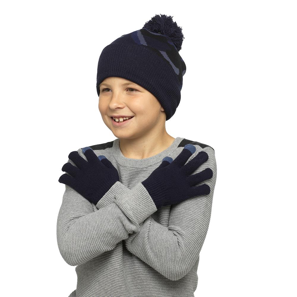 Kids Boys Hat Knitted Bobble Pom Pom Camo Hats Gloves Set Winter Warm Gloves Set