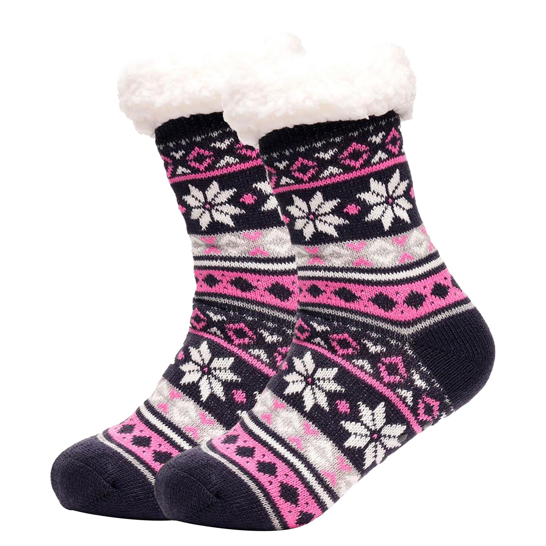 A2Z Ladies Fairisle Lounge Socks With Sherpa Lining Gripper Anti Slip Women Sock