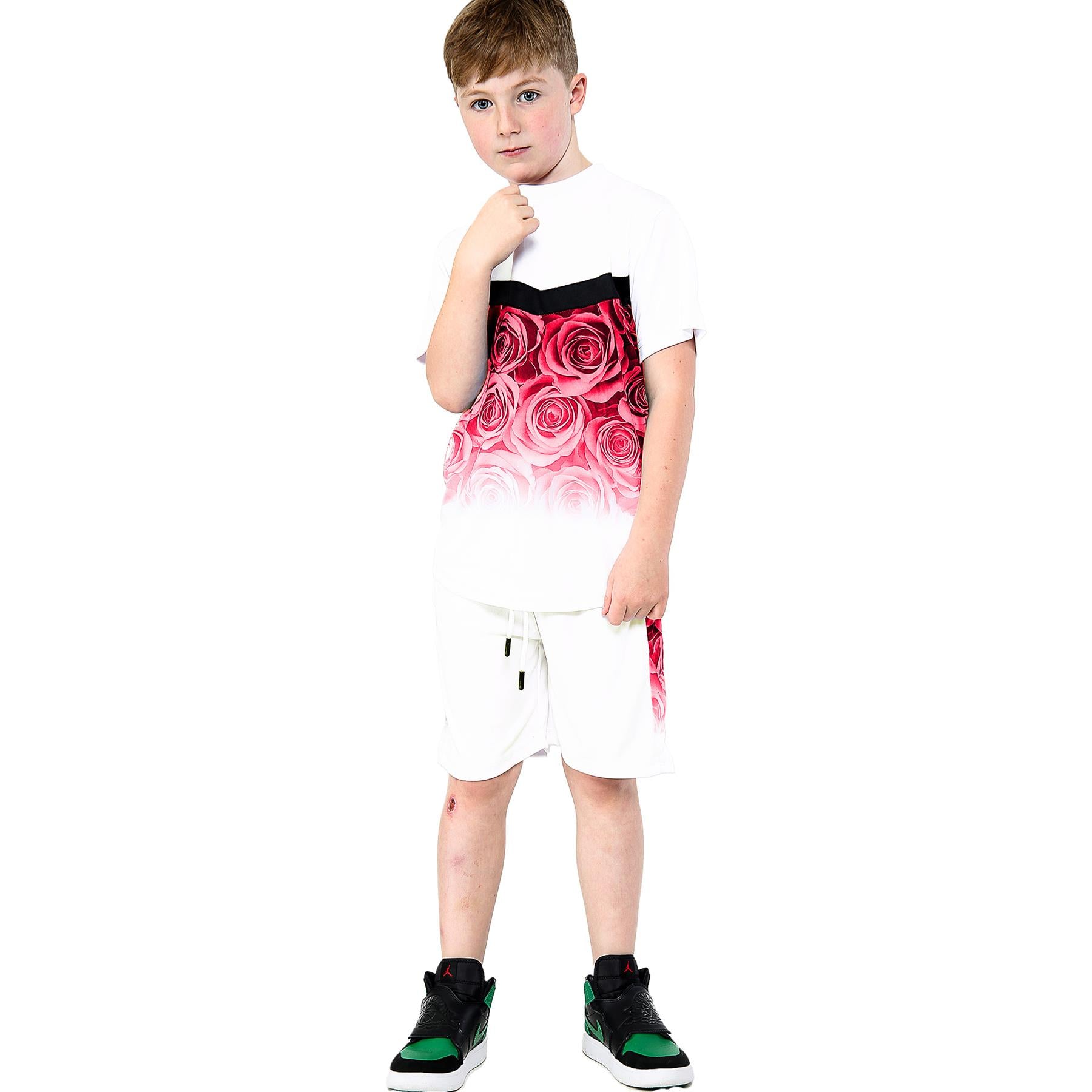 Kids Roses Gradient Top & Shorts Set Two Tone Colour Girls Boys Age 5-13 Years