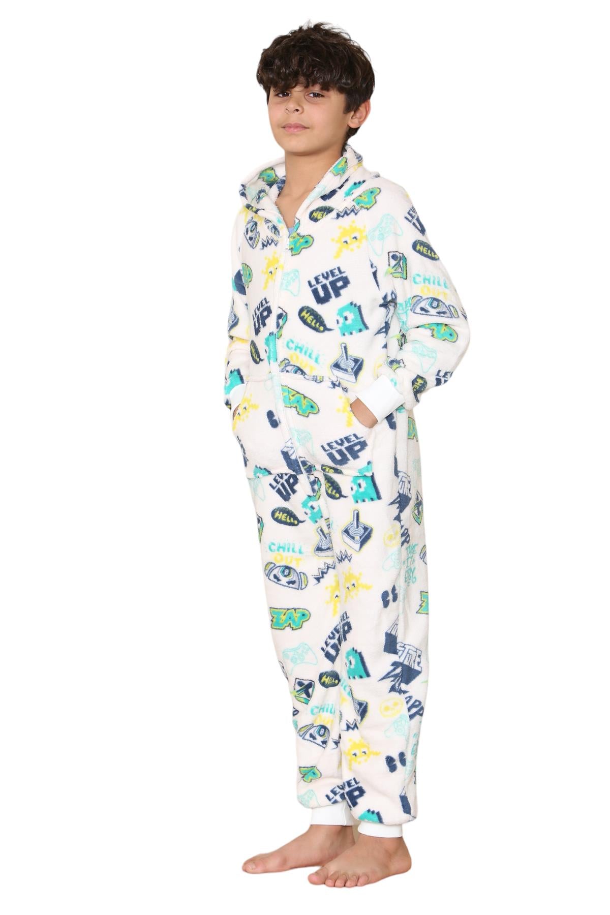 Kids Fleece A2Z Onesie One Piece Pyjamas Level Up Print Sleepsuit For Boys Girls