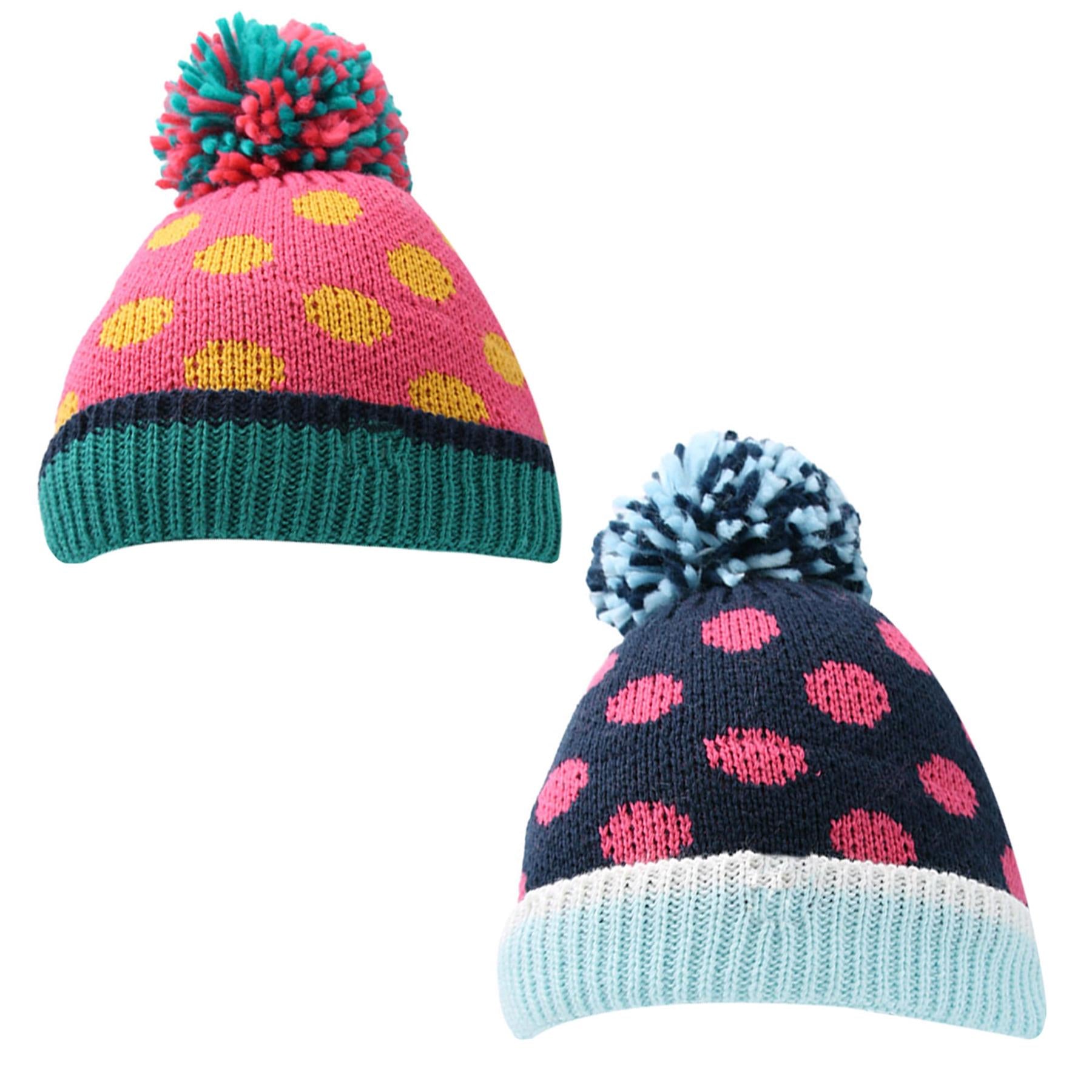 A2Z 4 Kids Girls Hat Spotty Bobble Beanie Pack Of 2 Slouchy Snow Knit Warm Caps