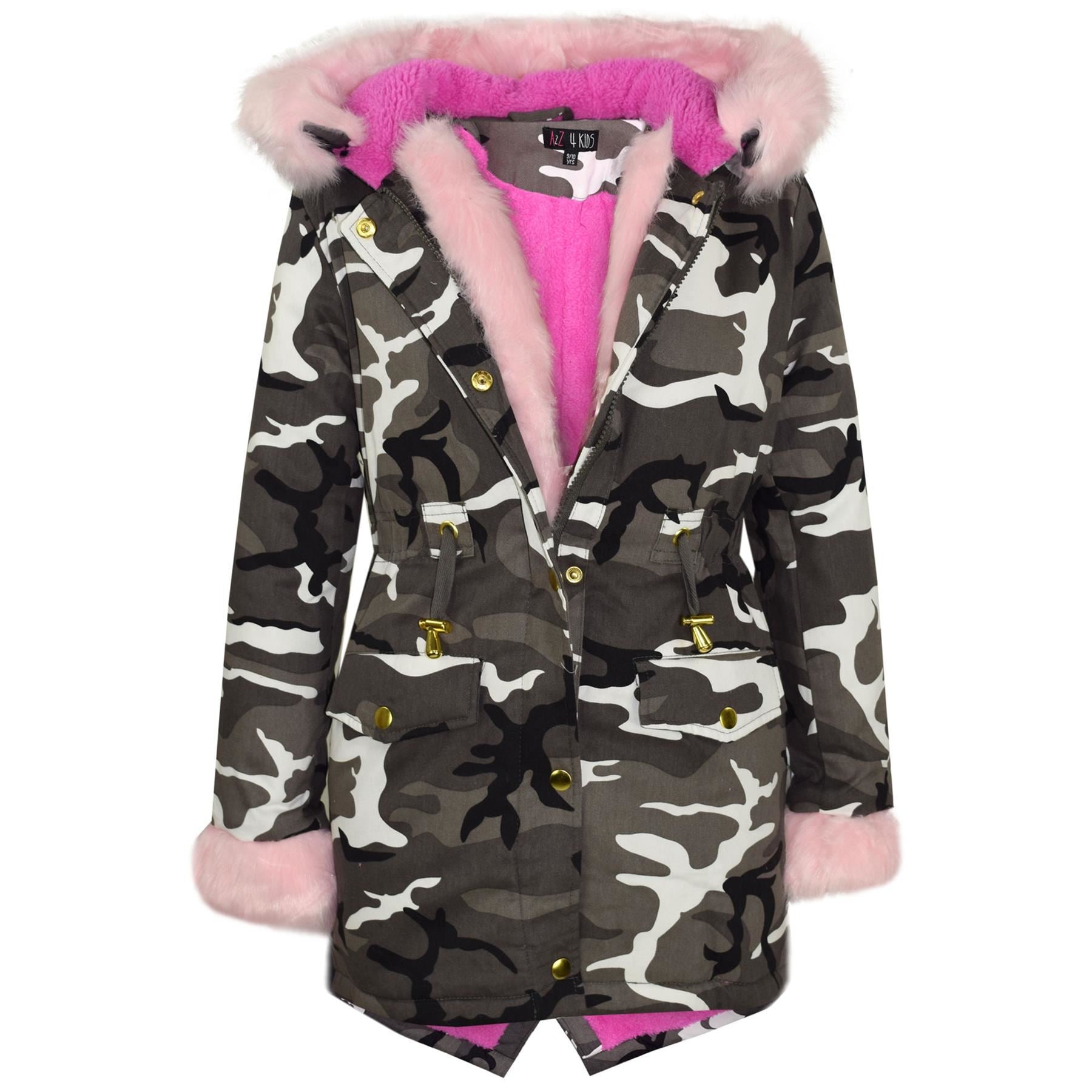 Kids Girls Hooded Jacket Rainbow Faux Fur Parka School Jackets Outerwear
