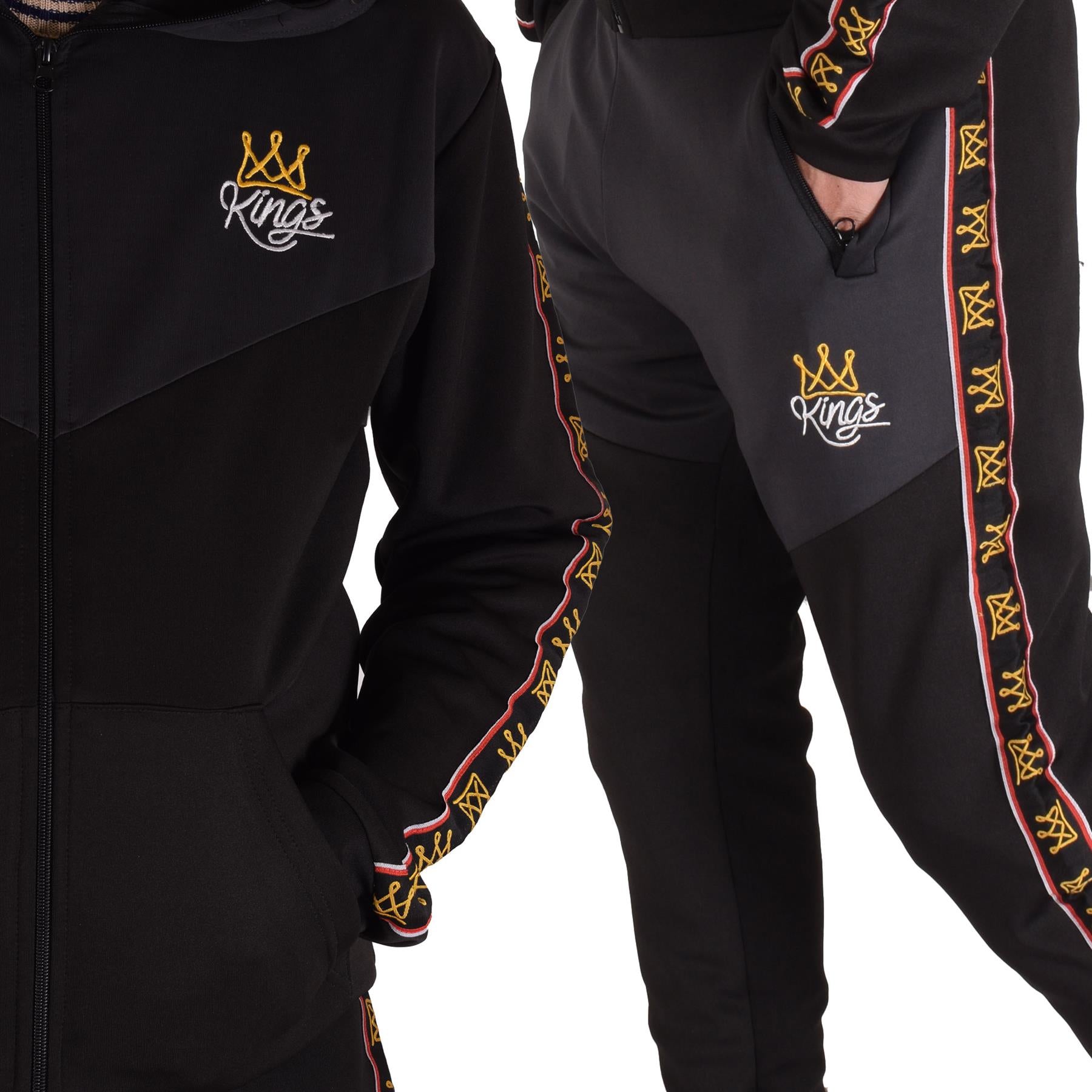 Mens Tracksuit Hooded Kings Crown Embroidered Jogging Suit Joggers Set For Adult