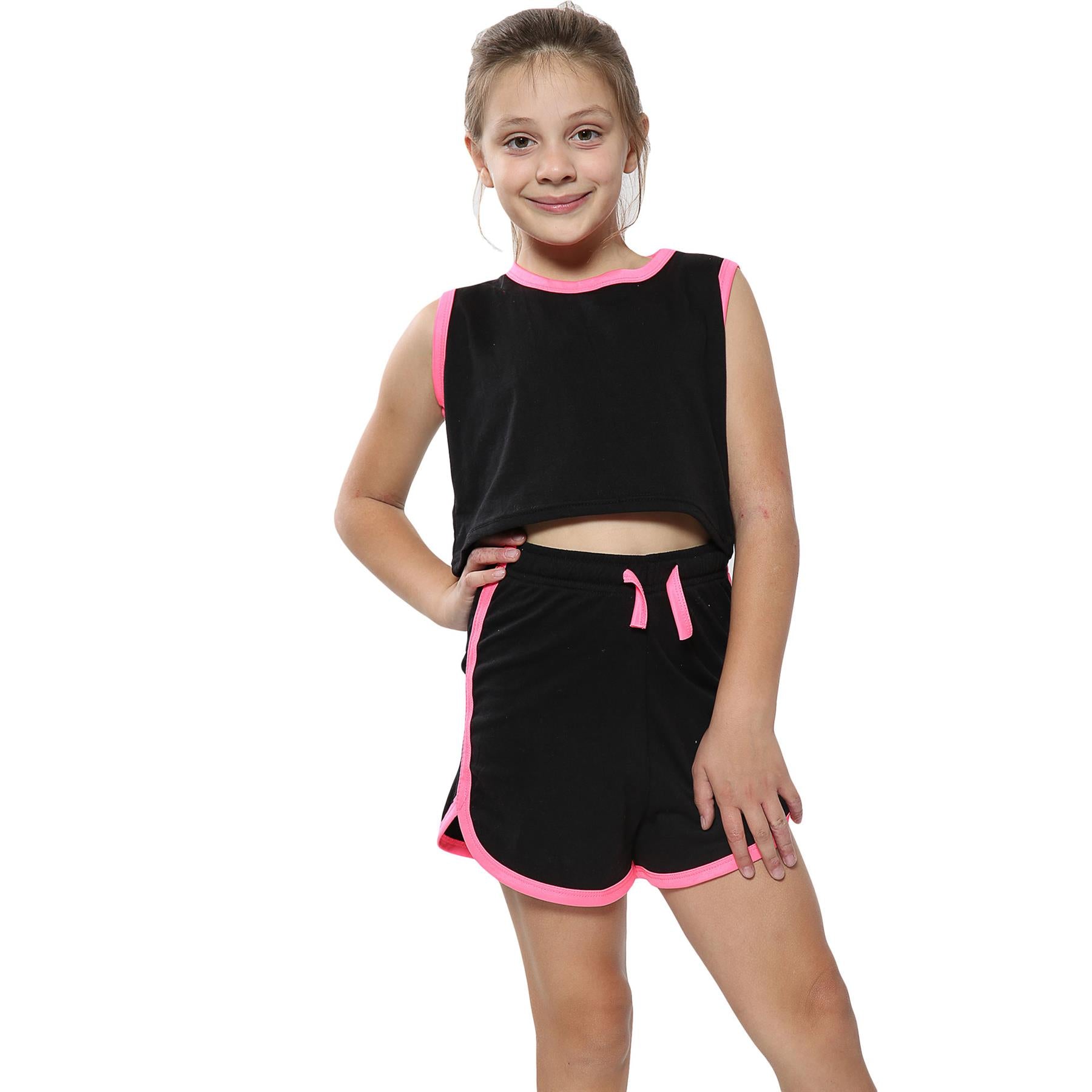 A2Z 4 Kids Girls Crop Top Shorts Set Contrast Trendy Summer Outfit Clothing Sets