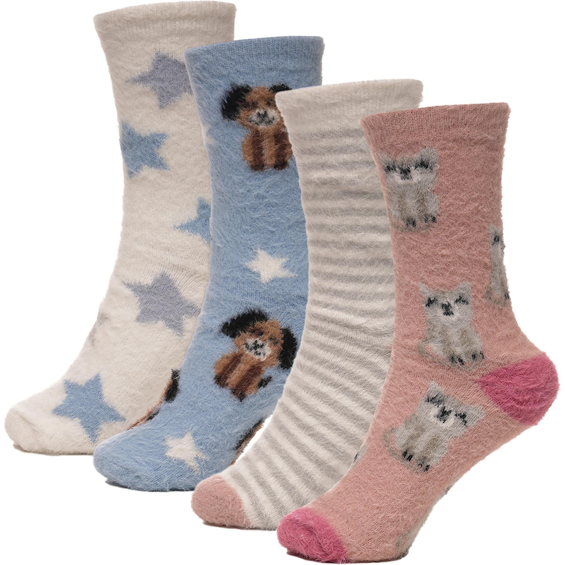 A2Z Ladies Socks 4 Pack Chenille Novelty Gripper Socks Winter Warm Xmas Socks