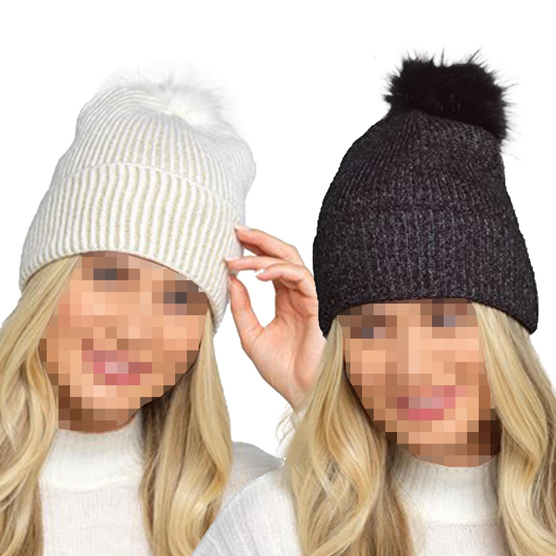 A2Z Ladies Hat Soft Knit Ribbed Beanie Pom Pom Stretchy Winter Warm Cozy Hats