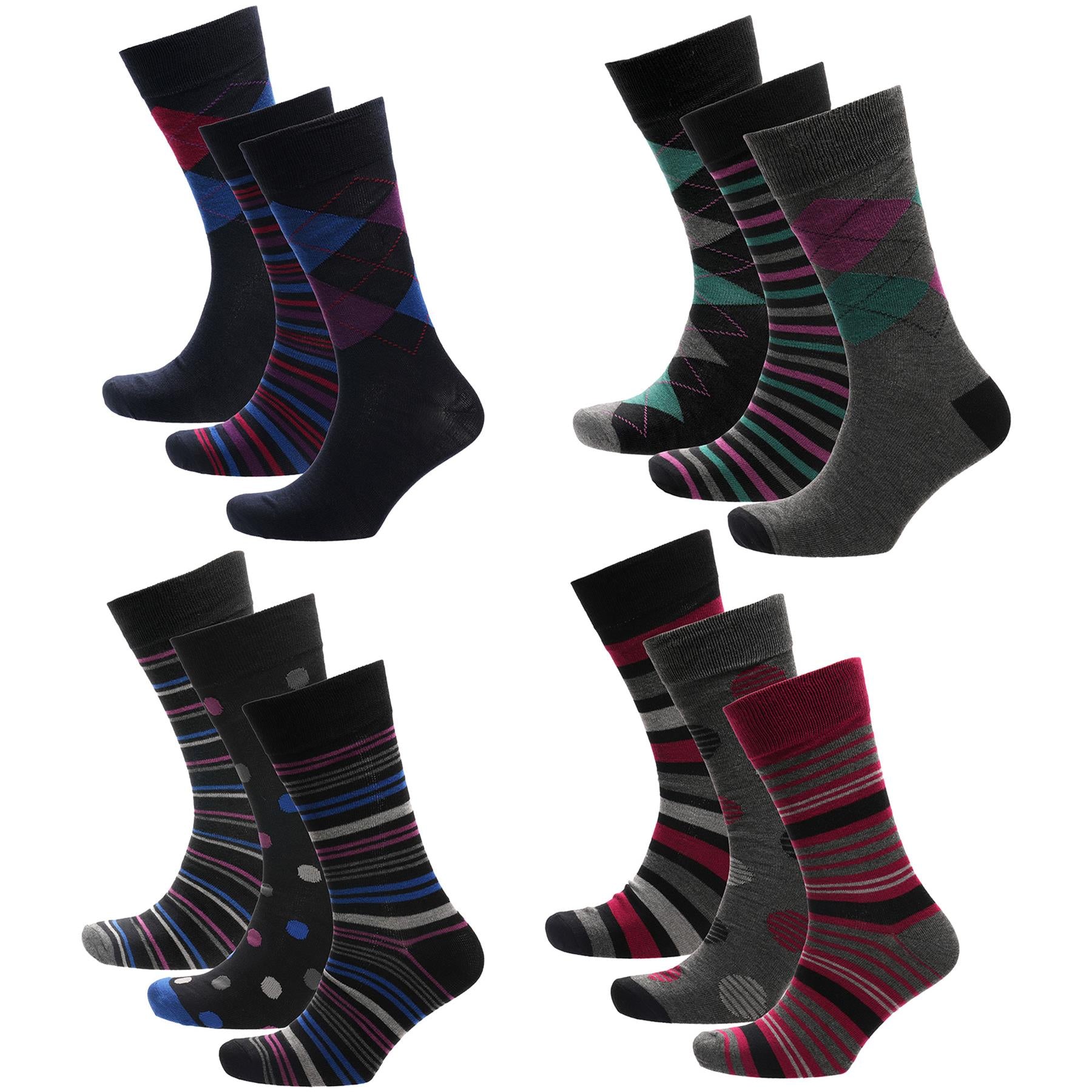 A2Z Mens 3 Pack Socks Gift Box Soft Argyle and Striped Designs Breathable Socks