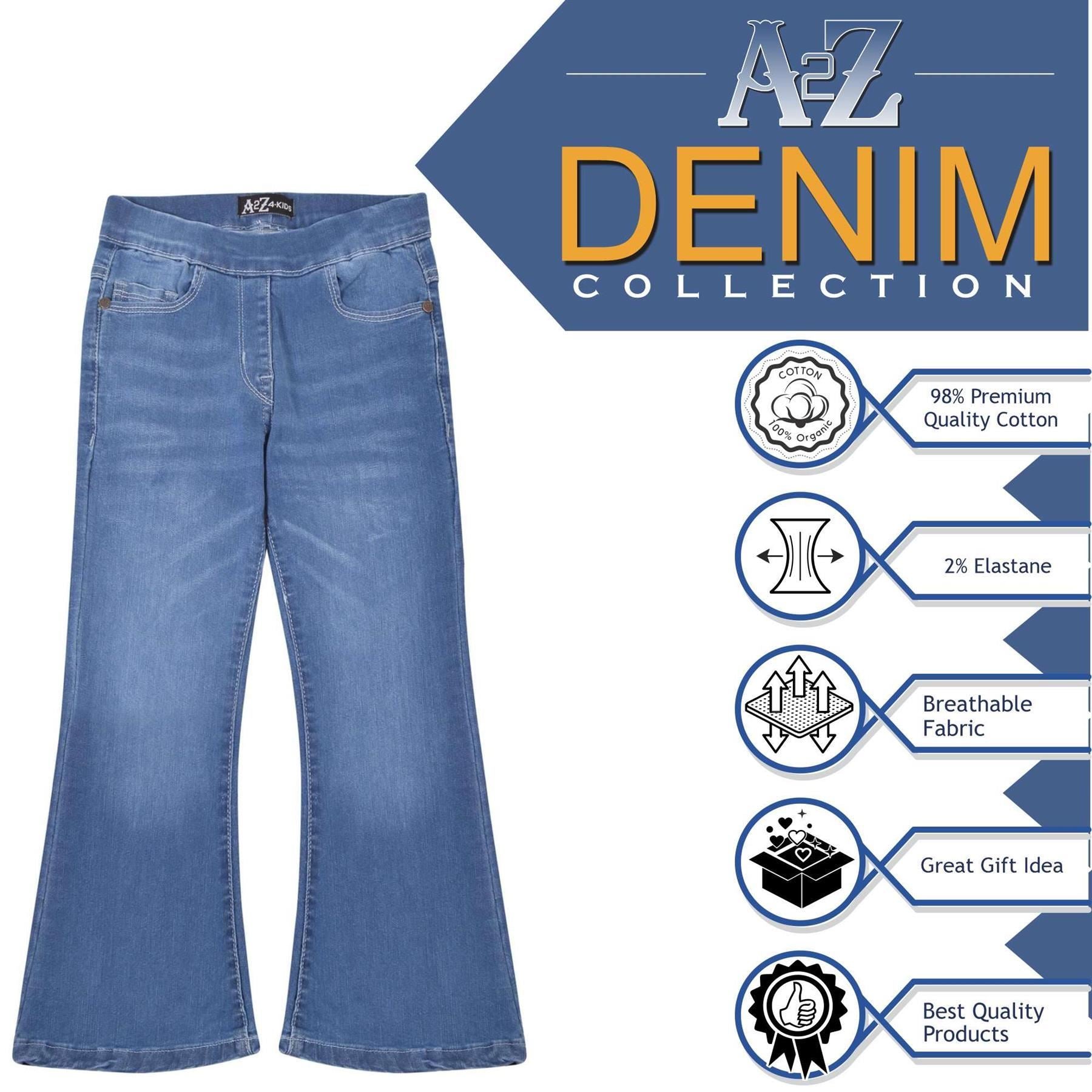 A2Z 4 Kids Girls Denim Jeans Bell Bottom Flared Lightweight Pants Age 5-14 Years