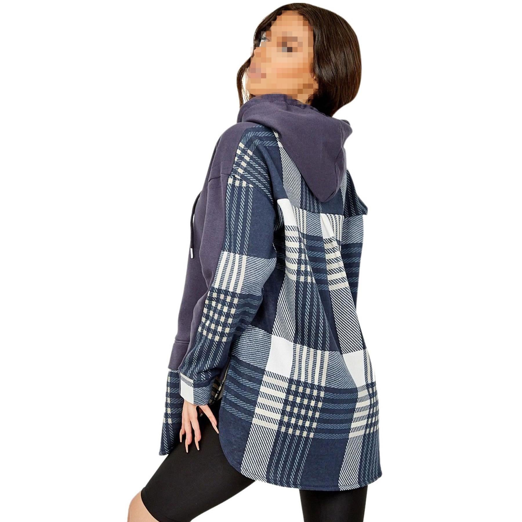 Womens Fleece Check Print Hooded Jackets