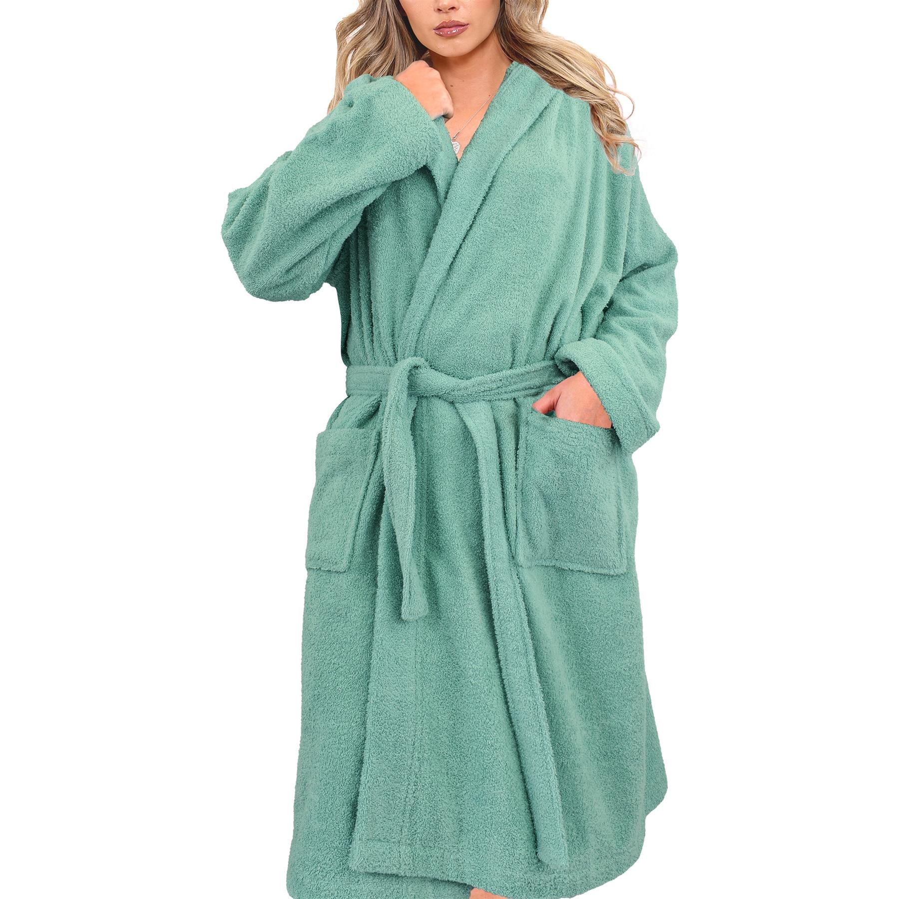 A2Z Ladies Luxurious 100% Cotton Towelling Bathrobe Hooded Towel Robe For Womens