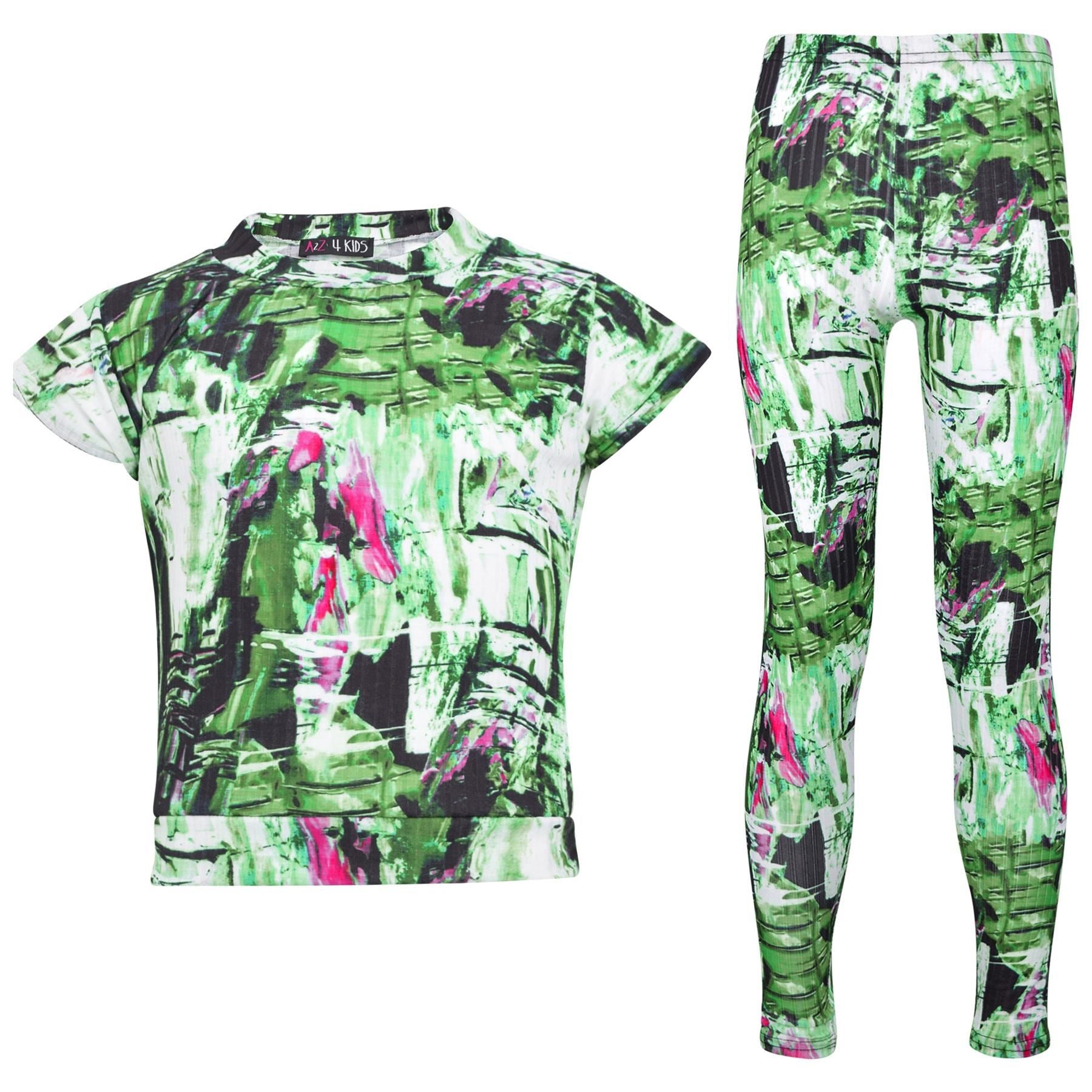 Kids Girls Short Sleeves Crop Top Tie Dye Print T Shirt Top & Legging Outfit Set