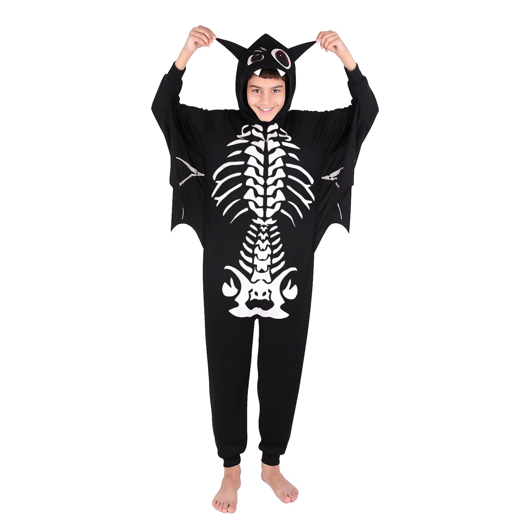 Kids Boys Girls Skeleton Halloween Bat Cosplay Costume