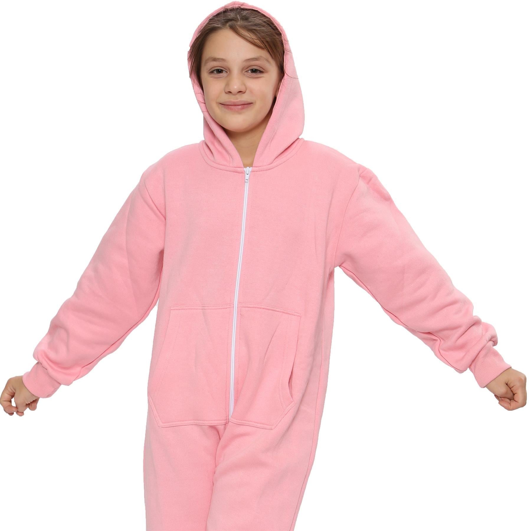 Kids Boys Girls Unisex Onesie Super Soft Fleece Hooded Zip Up Jumpsuit Loungewear Costume