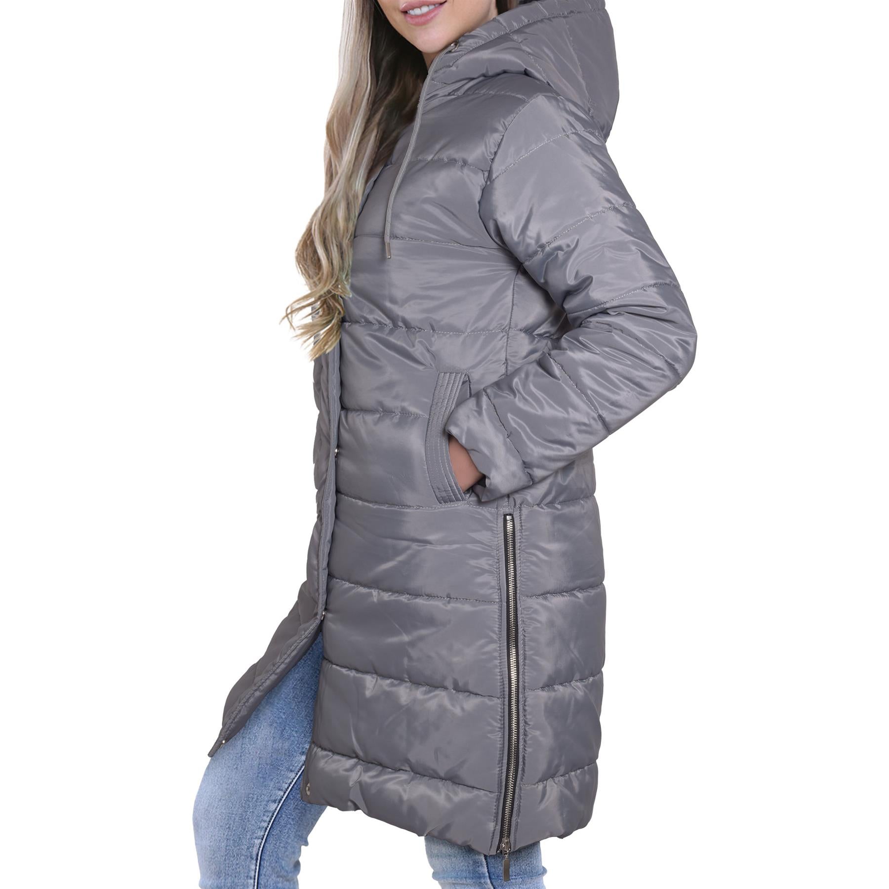 Ladies Oversized Zipped Jacket Long Line Style Steel Grey Jacket Long Sleeves Coat