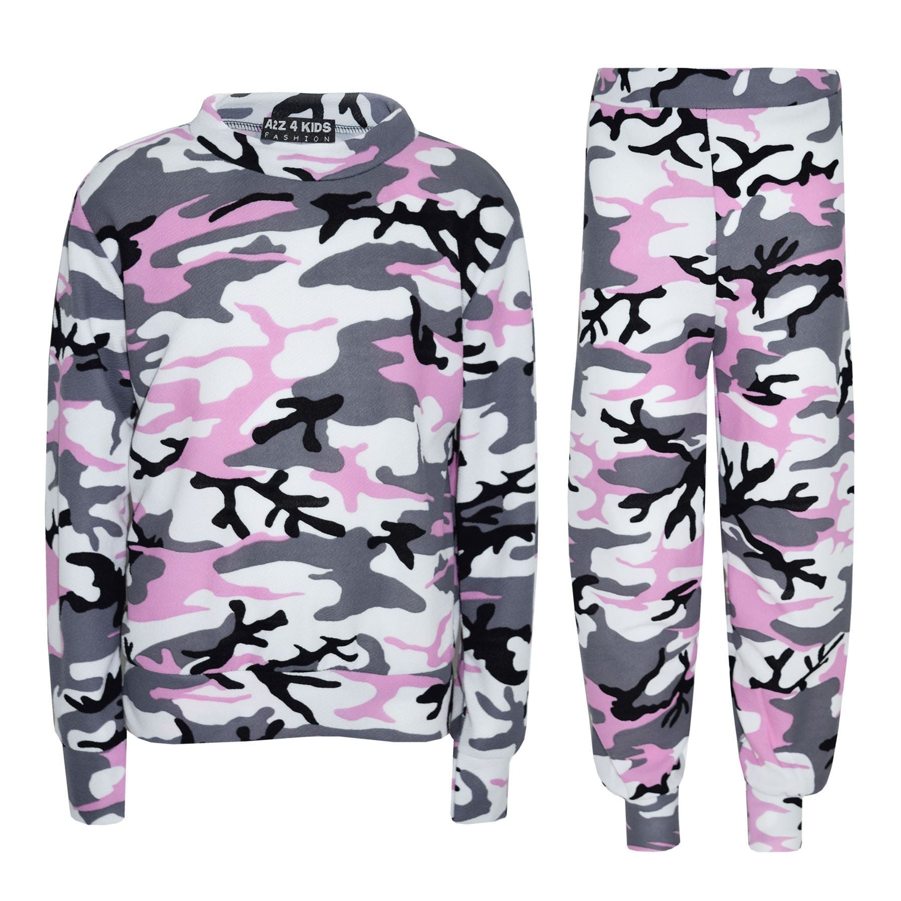 Kids Gilrs Camouflage Print Crop Top Legging Jacket Tracksuit Age 7-13 Years