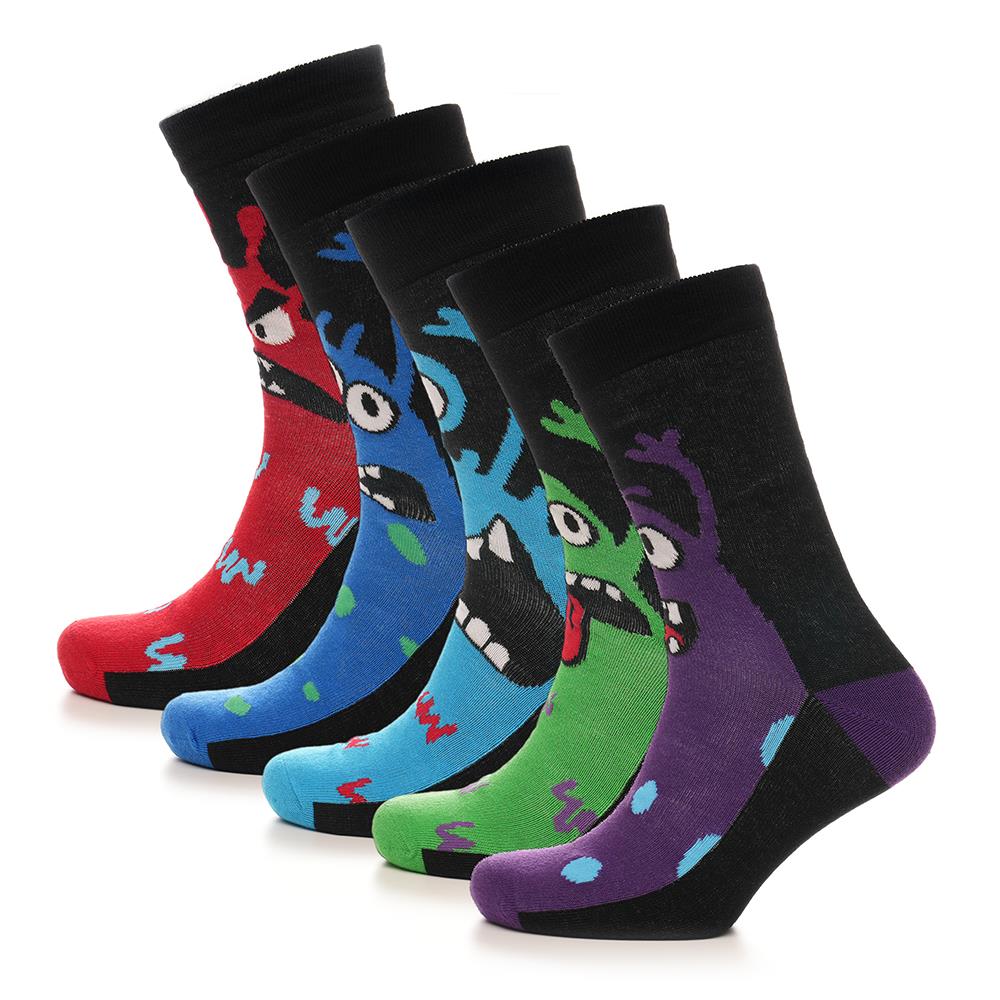 Mens 5 Pack Monster Design Socks Comfortable For Daily Wear Cotton Rich Socks